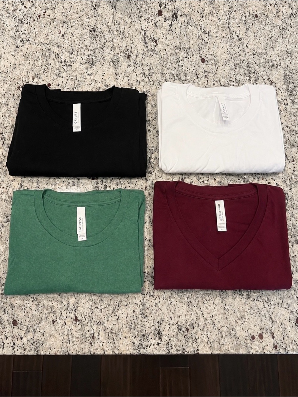 XL Bella + Canvas Unisex T-Shirt Bundle of 4 Black White Green Burgundy NWT